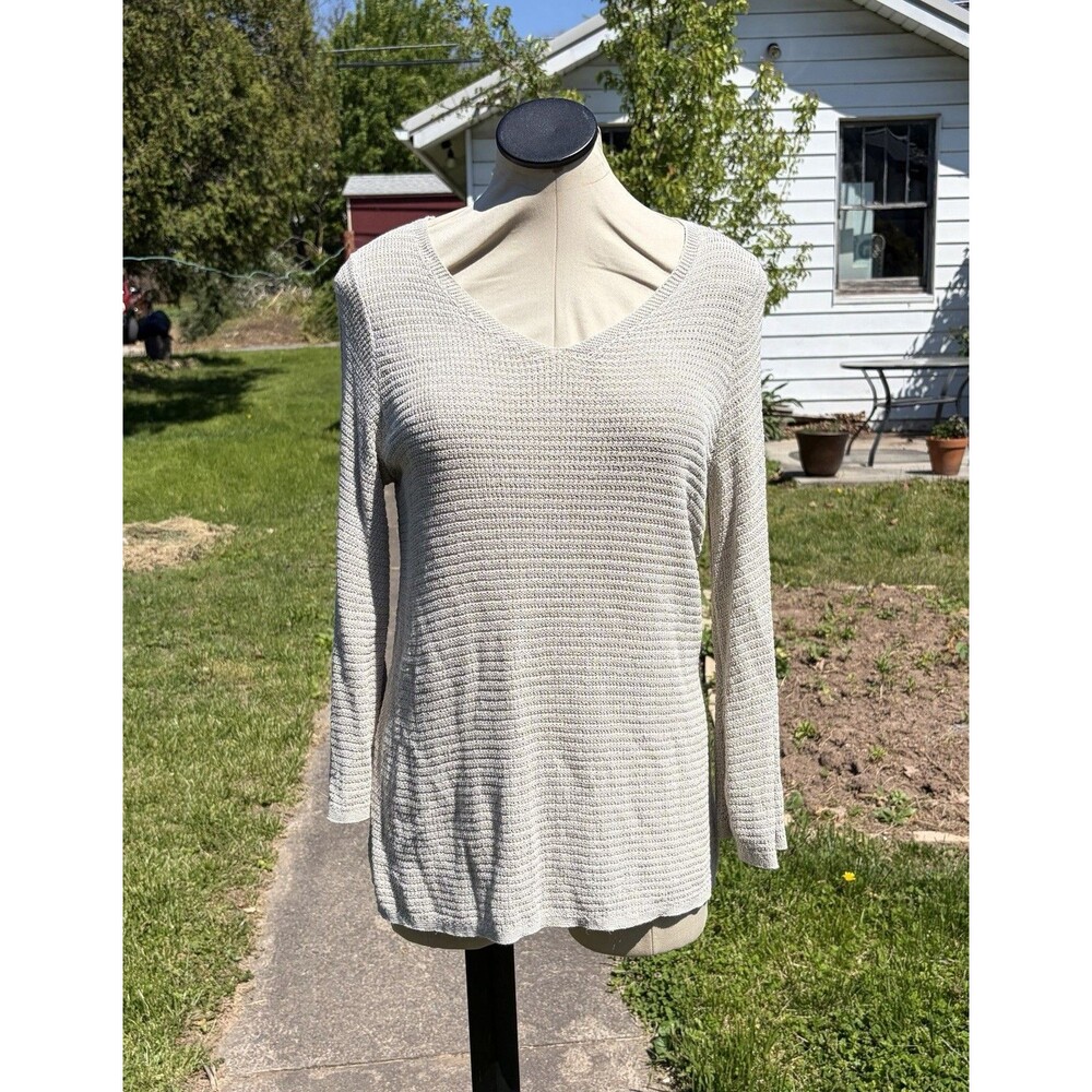 J. Jill Linen Blend Oatmeal Marked 3/4 Sleeve Tunic Knit Top Sweater Sz M